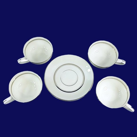 Cup Saucer Set Imperial Fukagawa Porcelain China Silver Trim 4 Cups 4 Saucers - Picture 4 of 11